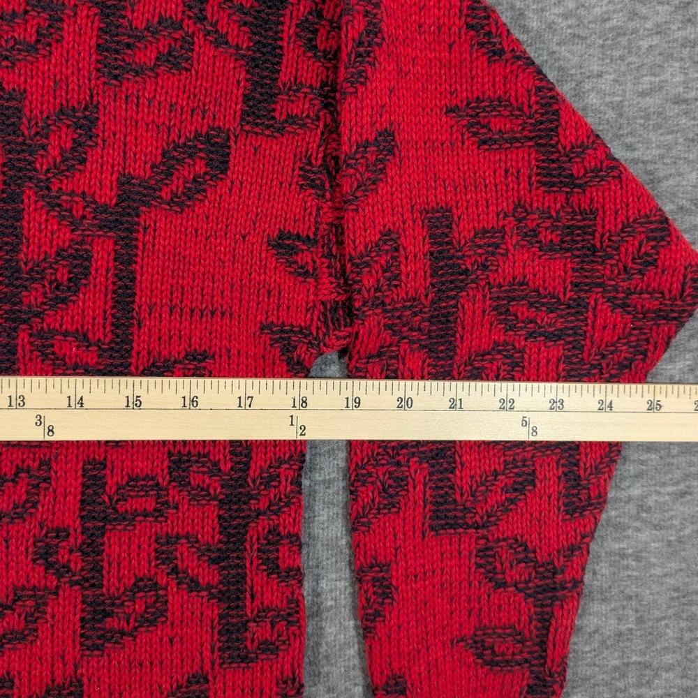 Vintage Kamd Red Black Graphic Leaf Knit Sweater Made in USA Size Small - Picture 4 of 8